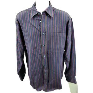 Bugatchi Uomo Button Down Gray Purple Wavy Stripes Men's Size Large Great